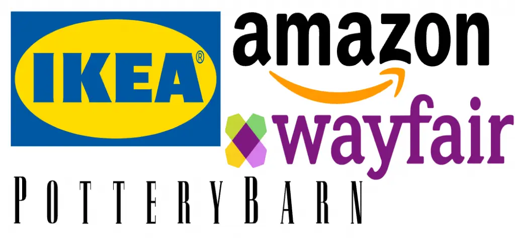 IKEA, Amazon and Wayfair logos representing furniture assembly services