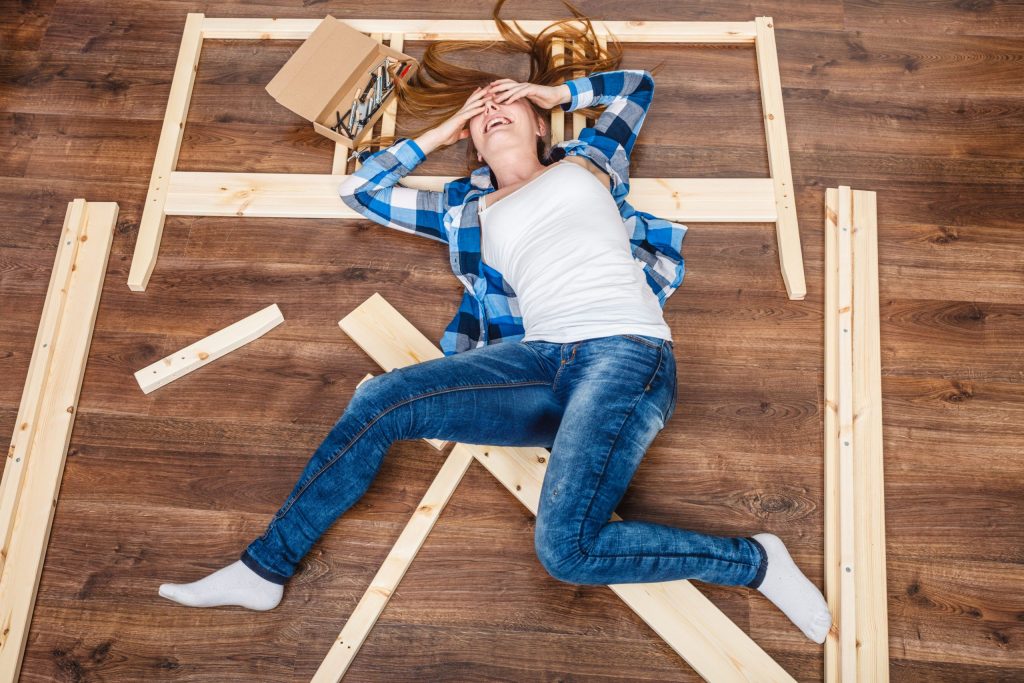 Furniture assembly in progress in Portland home